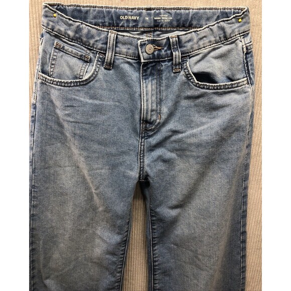 Old Navy Unisex Denim Jeans Size 14 Baggy Wide Leg High Rise Adjustable Waist - Picture 1 of 15